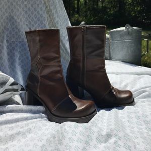 Cute Funky Brown Platform Boots Chunky Heel